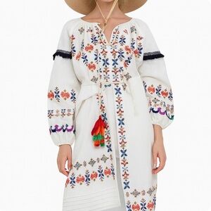 Zara Linen Blend Overdress Jacket Cover Up Embroidered Oversized XS Boho